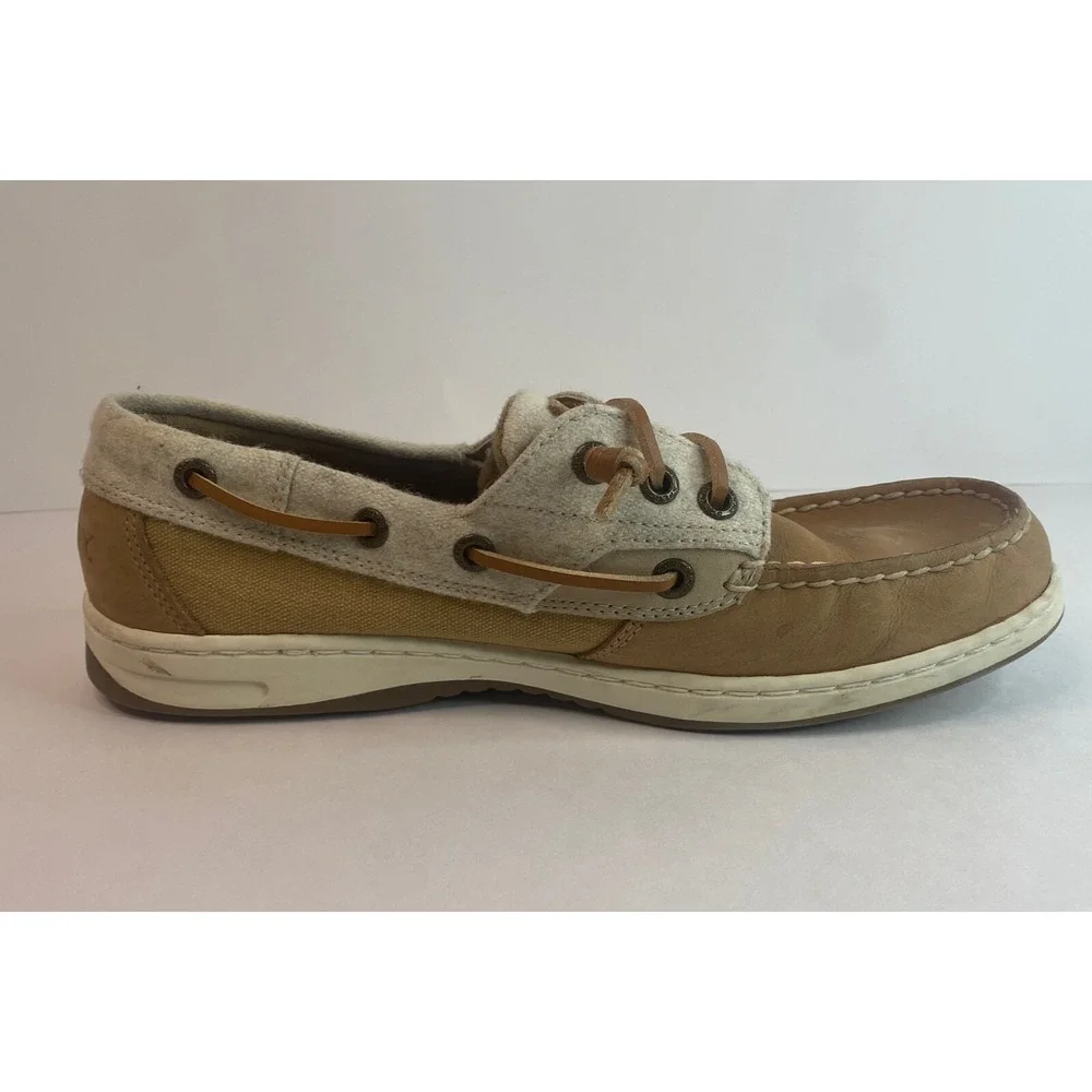 Sperry Womens Boat Shoe Size 8M STS84630 Tan Linen. Very‎ Good Condition. Comfy.
